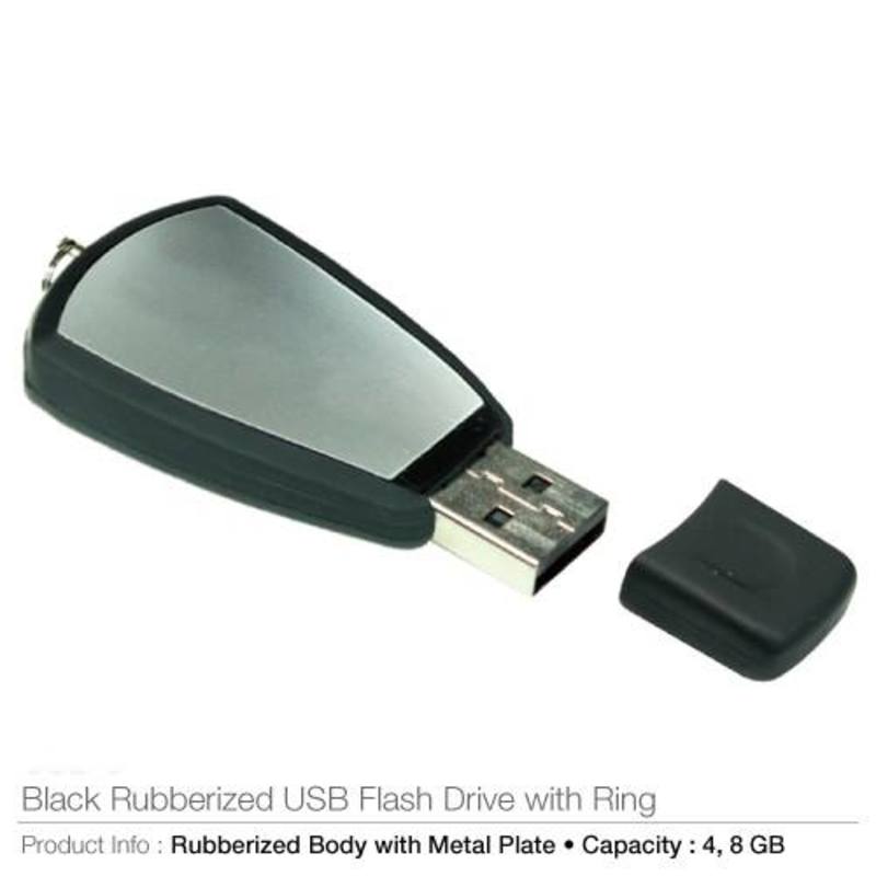 Black Rubberized USB Flash with Ring 103